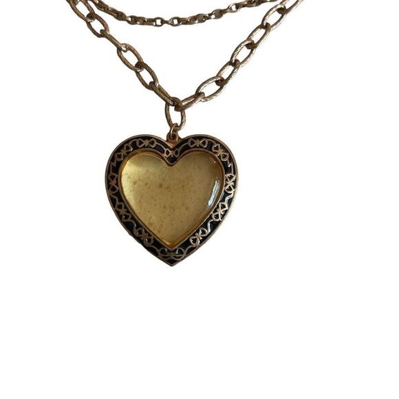 Vintage Two Tiered Gold-tone Yellow Glass Heart Pendant Necklace - Picture 1 of 8